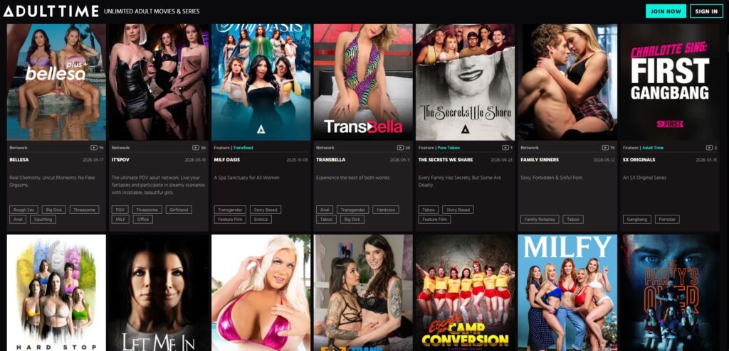 Adult Time channels and featured content