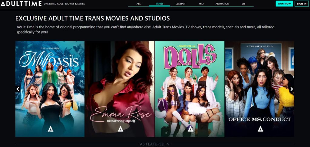 Adult Time trans category and featured series