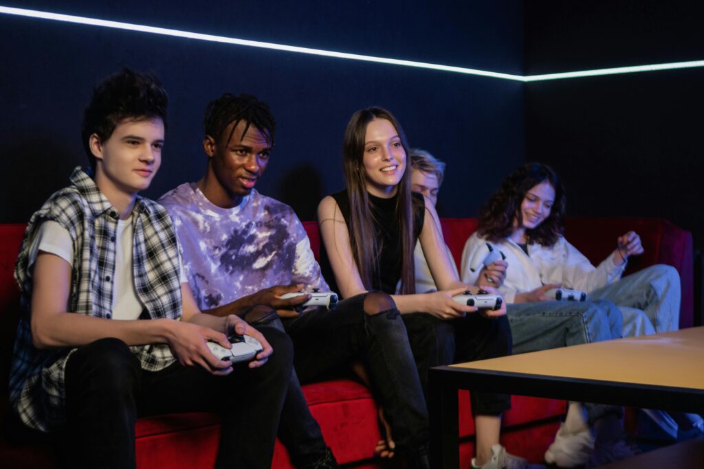 Friends playing video games together