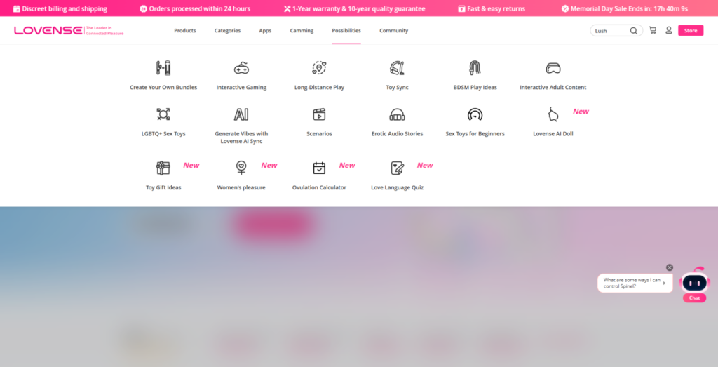 Lovense interactive features and possibilities section