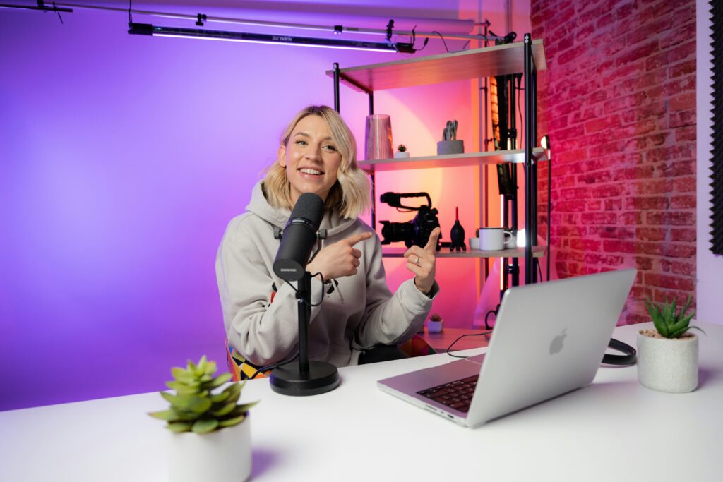 Content creator recording from a home studio