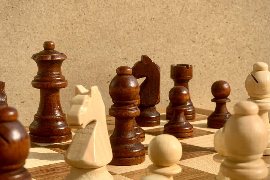 Chess pieces during a game