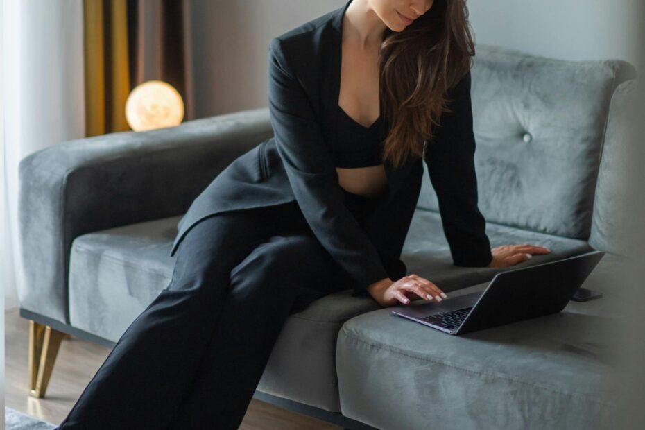 Woman using a laptop at home