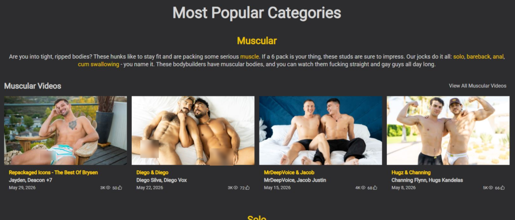 Sean Cody Network categories section